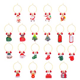 LeYeLuo Christmas Wine Glass Charms Wine Charms for Stem Glasses Wine Drinker Gift Wine Tasting Party Favors Decorations Christmas Wine Charms(Christmas themed set of 20)