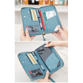 LAZENDA Passport Case, RFID Skimming Prevention, Multi-functional Storage Pocket, Zippered Travel Wallet, Passbook and Cards, Magnetic Protection, Lightweight, Long Wallet, Passbook Case, Mother/Child