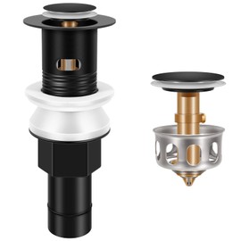 Garini Matte Black Sink Drain with Overflow,Bathroom Faucet Vessel Pop Up Sink Drain with Hair Catcher