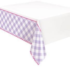 Unique 25533 Plastic Tablecloth-2.13 m x 1.37 m-Pastel Gingham Party-1 Count (Pack of 1), Multicolour
