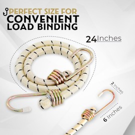 Heavy Duty Bungee Cords with Steel Hooks - Adjustable 24" Long Thick Straps, Rubber and Woven Polyester Elastic Rope for Moving, Camping, and Backpacking, (Pack of 12), 2 Pieces per Pack - by Ram-Pro
