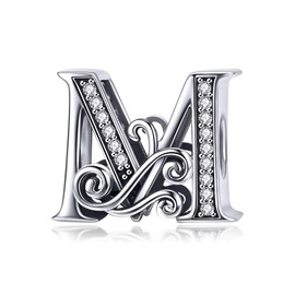 Tizu Letter Charms, 925 Sterling Silver, Alphabet Charm Pendant for European Bracelet, Necklace, Sterling Silver