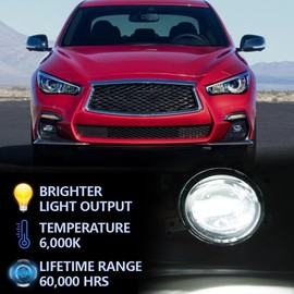 G-PLUS Front Bumper Mounted Fog Light Assembly Replacement For 2015-2017 Infiniti Q50 QX50 QX60 QX80 Driving Lamps Left Driver Side w/Bulbs LED Type Replacement 261554GA0A