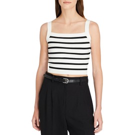 Club Monaco Women's Cropped Sweater Tank, White-Black/Blanc-Noir, Medium