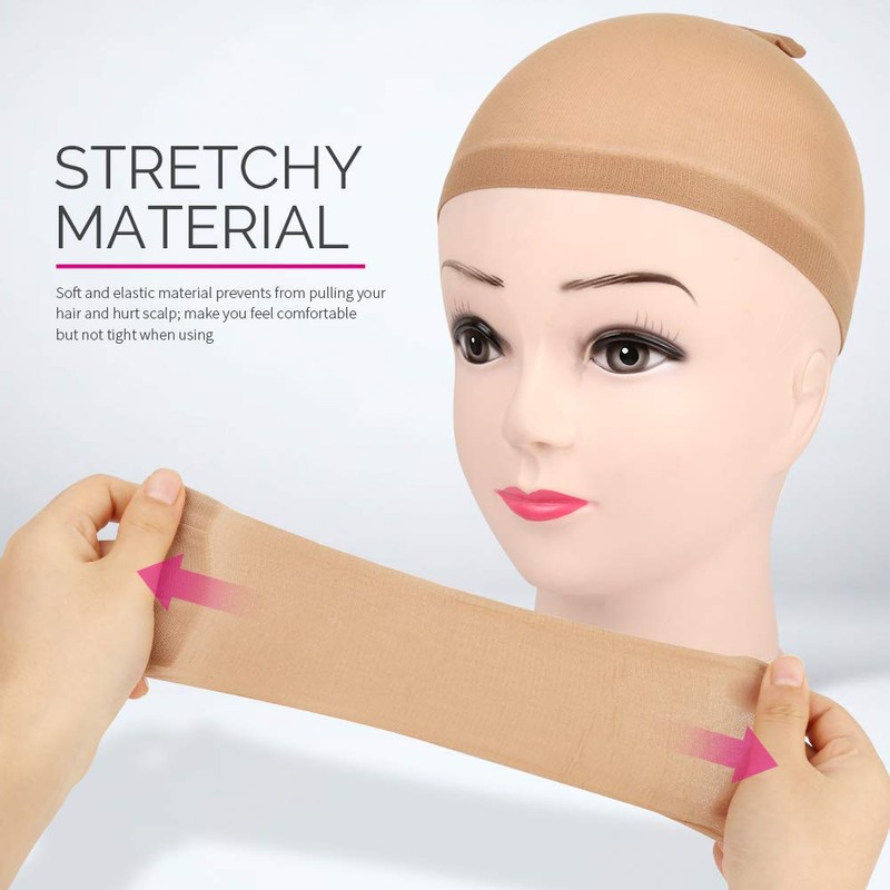 Fandamei 4 pieces Light Brown Stocking Wig Caps Stretchy Nylon