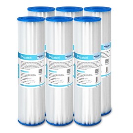 Membrane Solutions 5 Micron Pleated Polyester Sediment Water Filter 10"x2.5" Replacement Cartridge Universal Whole House Pre-Filter Compatible with W50PE, WFPFC3002, SPC-25-1050, FM-50-975 - 6 Pack
