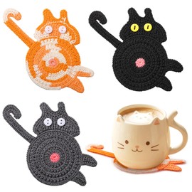 Yinsun Cat Coasters for Drinks 3 PCS Set, Cute Knitted Yarn Cup Mats