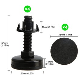 Toolzia 4Pcs Adjustable Levelling Feet, 3/8“-16 Thread Heavy Duty Adjustable Feet for Furniture Table Leg Extenders With T Nut Bolt And 8 Anti-Slip Felt Pads (Black)