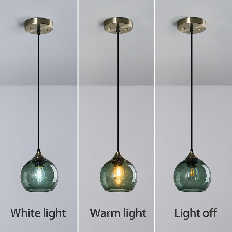 LBSQJ Gray Green Glass Pendant Lights Kitchen Island Lighting Globe