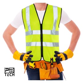 PB TECH Hi Viz Zipper Vest Front High Visibility Reflective Vest Hi Vis Executive Waistcoast Lightweight and Comfortable safety vests (UK, Alpha, L, Regular, Regular, Yellow)