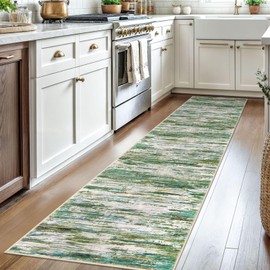 Siiloom 2x8 Green Grey Multi Modern Abstract Runner Rug for Hallways, Soft Soft Hallway Decor Kitchen Rugs with Non-Slip, Non-Shedding Washable Rug for Entryway Bedroom Bathroom Laundry Indoor