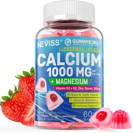 Sugar Free Calcium Gummies 1000 Mg Liposomal Liquid Form For High Absorption - Algae Calcium Supplements For Women, Men W/Vitamin D3 K2, Magnesium Glycinate, Zinc, Boron, Silica For Bone, J♥int Health