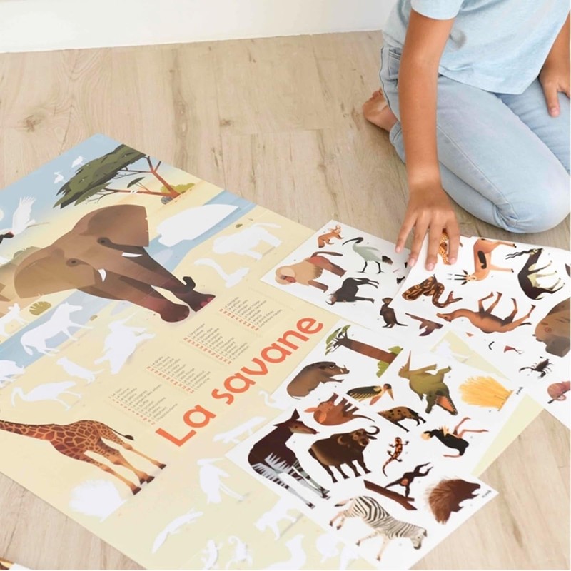 POPPIK Sticker Poster, Savannah, Interactive Educational Poster with Removable Stickers,