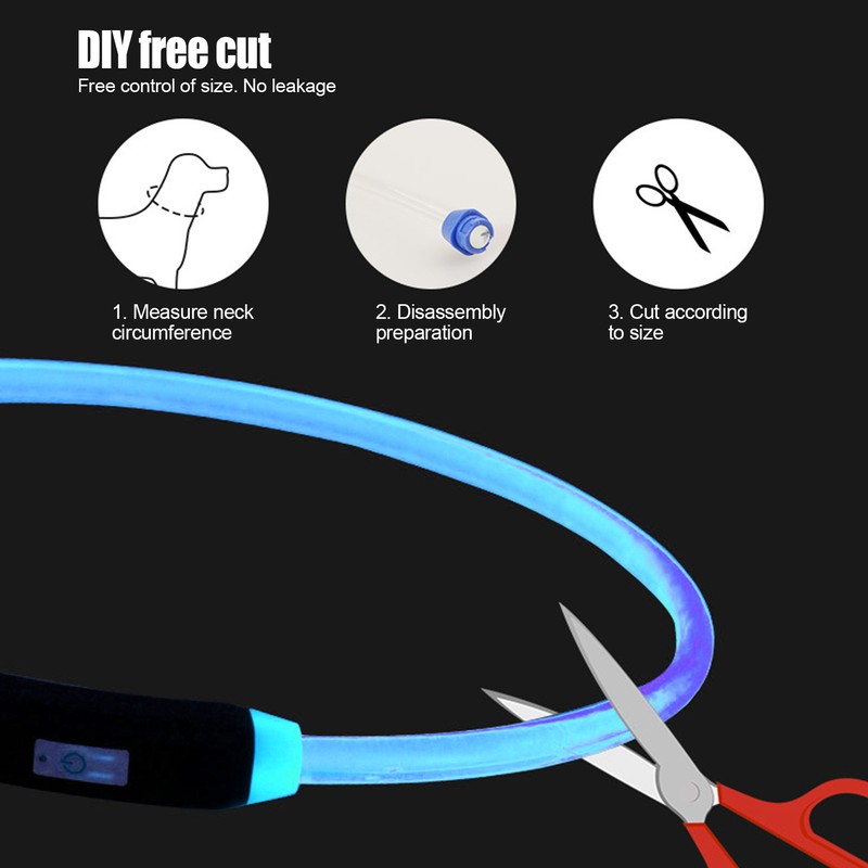 USB Rechargeable Adjustable DIY Cutting LED Dog Bite Resistant Collar