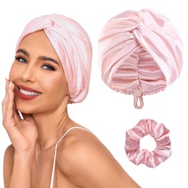 Silk Bonnet,Silk Bonnet for Sleeping,Adjustable Pink Satin Bonnet for Sleeping for Women