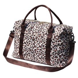 ESVAN Travel Tote Duffel Gym Bag,Weekender Overnight Carry-on Tote Crossbody Bag with Wet Pocket and Trolley Sleeve Upgraded (A Leopard print)