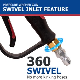 Solivede Short Pressure Washer Gun with Swivel - 3/8" Inlet & 1/4" Outlet Quick Connects - 4000 PSI with 5 Color Quick Connect Nozzles - High Pressure Water Handle Ideal for Foam Cannon Car Wash