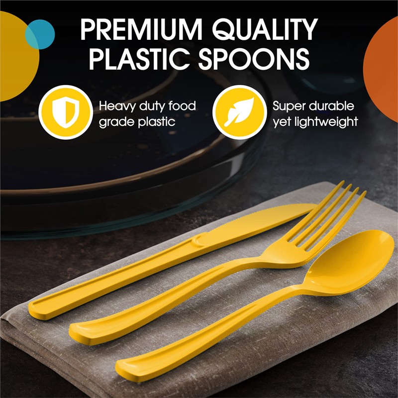 Exquisite Yellow Plastic Spoons 50 Pieces Yellow Spoons Disposable Utensils