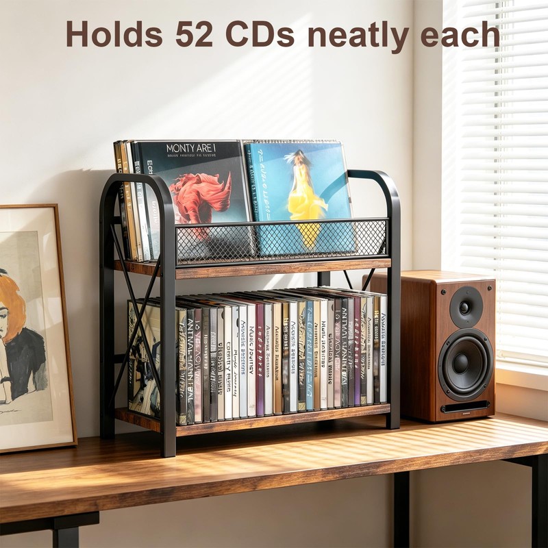 CILXGQLN 2-Tier CD Storage, Wood CD Holder, Compact CD Organizer
