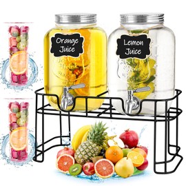 ACDRIME Drink Dispenser & Glass Water Dispenser, 2 Pack 1 Gallon Beverage Dispenser with Stand,with Ice Core,Stainless Steel Spigot and Lid 100% Leakproof.Glass Beverage Dispenser for BBQ,Picnic,Party