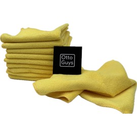 Otto Guys - Professional All-Purpose Microfiber Towels, Overlock Stitched Edge, Scratch-Free, 300 GSM, 12 x 12 in, Yellow, 10-Pack - Ideal for Detailing, Cleaning, and Polishing