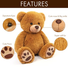 LotFancy Teddy Bear Stuffed Animals, 20 inch Brown Soft Cuddly Stuffed Plush Bear, Cute Stuffed Animals Toy with Footprints, Gifts for Kids Baby Toddlers on Baby Shower, Easter Decoration