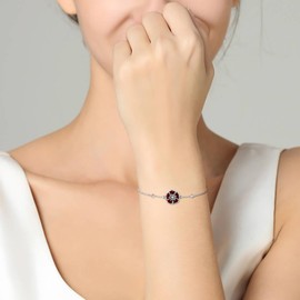 Zepmais Poppy Bracelet 925 Sterling Silver for Women-Flower Jewelry Elegant Adjustable Chain Memorial Day Remembrance Gifts