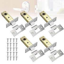 TOP-VIGOR 5Pcs 45mm Tubular Mortice Latch, Flat Tongue Lock with Door Stopper and Screws, Mute Door Latch Sprung for Internal Doors, Lever Door Handles