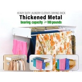 MaiHongda Invisible Wall Mounted Laundry Clothes Drying Rack Clothing Retractable Wall Hanger Collapsible Hanging Towel Holder for Laundry Bathroom Indoor/Outdoor(White,5 Rods,32")