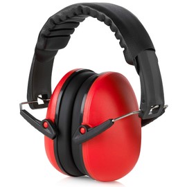 MEDca Hearing Protection and Noise Reduction Earmuffs - Lightweight, Adjustable and Foldable NRR 20dB Safety Ear Protection for Shooting, Heavy Machinery Work and Hunting Fits Adults and Kids, Red