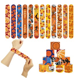 POPOYU 24Pcs Basketball Slap Bracelets,Snap Bracelet Bands for Gifts Bag Filler,Basketball Party Favors,Cute Wristbands for Kids Birthday Gifts Basketball Theme Party Supplies Classroom Prize Gifts