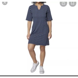 Hang Ten Ladies Sun Dress UPF 50+ Moisture Wicking Navy Blue Stripes Size Xl