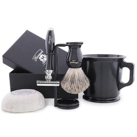 Old School Complete Shaving Kit with Brush Mug DE Safety Razor & Soap Gift Set