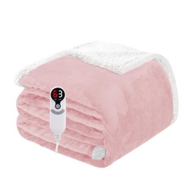 Electric Heated Blanket Full Size 72"x84", Soft Flannel with Overheat Protection, 6 Adjustable Heat Settings & 10-Hour Auto-Off Timer, Fast Heating for Winter Comfort, Pink
