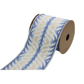3.8 Yards Spool 3.9" Width Cream & Blue Leaf Drapery Trim Jacquard Ribbon for Your Drapes Curtains Drapery Banding Trim Tape V4 214