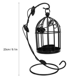Bird Cage Candlestick Vintage Wrought Iron Candle Holder Retro Hollow Out Hanging Lamp for Home Decor Wedding Decoration(Black)