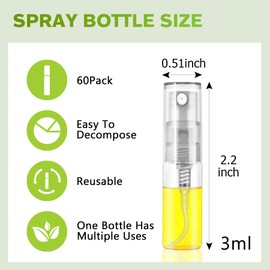 Csdtylh Mini Spray Bottle 3ml, Refillable Glass Spray Bottle, Glass Bottle Atomizer, Perfume Mouthwash Atomizer for Cleaning Refillable Container for Travel, Essential Oils, Perfume 60 Pcs, 3ml