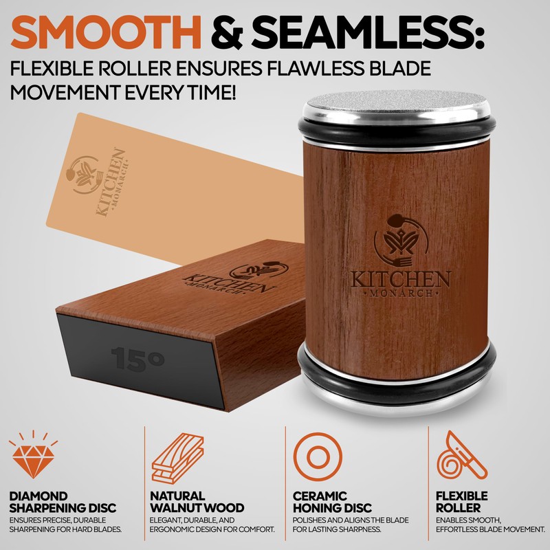 Kitchen Monarch Rolling Knife Sharpener - Knife Sharpening Kit for