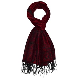 Lorenzo Cana Men's Scarf Jacquard Woven Paisley Pattern 70 cm x 180 cm Natural Fibre Dark Red Black 9331811, Dark red black