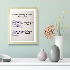 Designs ByLITA When Replacing The Roll Remember Beards Are Cool Mullets Are Bad, 8 x 10 Wooden Wall Print Inspirational (Framed) | Funny Bathroom Decoration
