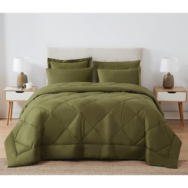 Cannon Solid Oversized Percale Olive Green King 3 Piece Comforter