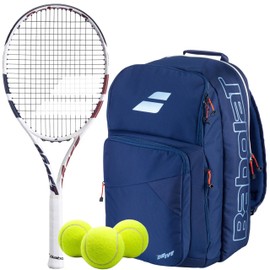 Babolat Boost Drive Strung Tennis Racquet (White) Bundled with Tennis Balls - Add an Optional Bag and Grips