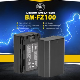 BM Premium 2 NP-FZ100 Batteries for Sony Alpha 1, ZV-E1, ZV-E10 II, FX3, FX30, a7C, a7C R, a7C II, a7S III, a6600, a6700, A7RIII, A7R3, a7 III, a7R IV, a7R V, a7 IV, a9, a9 II, a9 III, A9R, A9S Camera