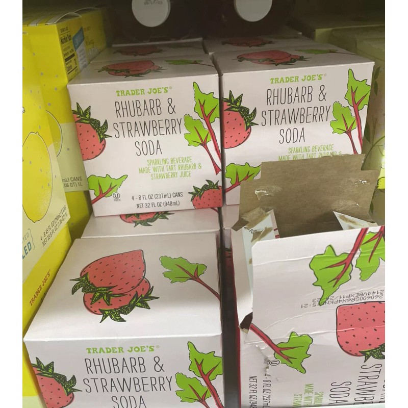 TRADER JOE'S RHUBARB & STRAWBERRY SODA 4 - 8.4 FL
