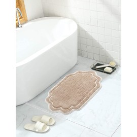 Home Weavers Allure Collection 100% Cotton Tufted Bathroom Rug, Soft and Absorbent Bath Rugs, Non-Slip Bath Carpet, Machine Wash Dry Bath Mats for Bathroom Floor, 17"x24" Bath Rug, Linen