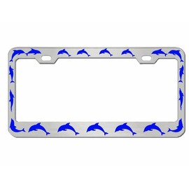 Dolphin Pictures Sea Ocean Design Heavy Duty Metal Car License Plate Frame Auto Tag Holder(Silver/Blue)