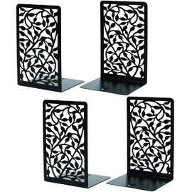 CNK Book Ends Bookends for Decorative Books Holder Bookend Shelves End Hold Heavy Duty Holders Stoppers Metal Stopper Cute Boho Bookshelf Holds Cookbook Office Home Set of 4 Bookends Pair Black