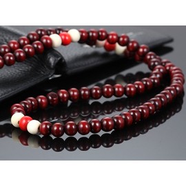 Flongo - Tibetan Wooden Beads Bracelet (6/8mm) Red Sandalwood Beads Buddhist Prayer Mala Chinese Knot Elastic Unisex, One size, Wood, without stone