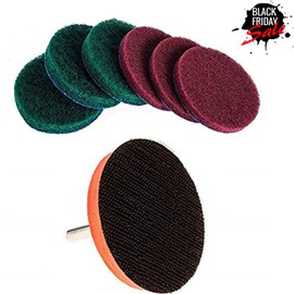 DUOSHIDA 5 Inch Drill Powered Brush Tile Scrubber Scouring Pads Cleaning Kit, 2 Different Stiffness, 5-Inch Disc Pad Holder with 6 Scrubbing Pads, Cleans Large Flat Areas Perfectly (5-inch)