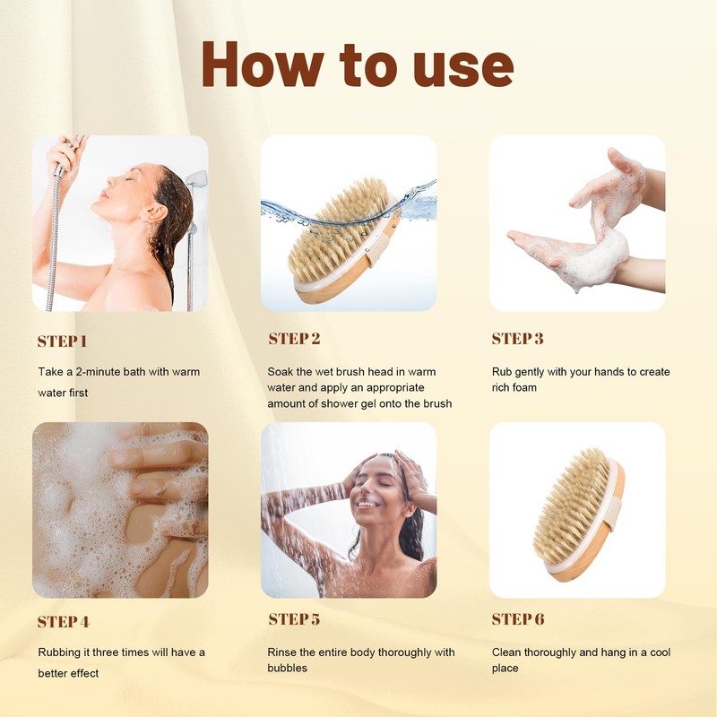 Dry Brush Bath Brush, Body Brush, Massage Brush for Exfoliation,